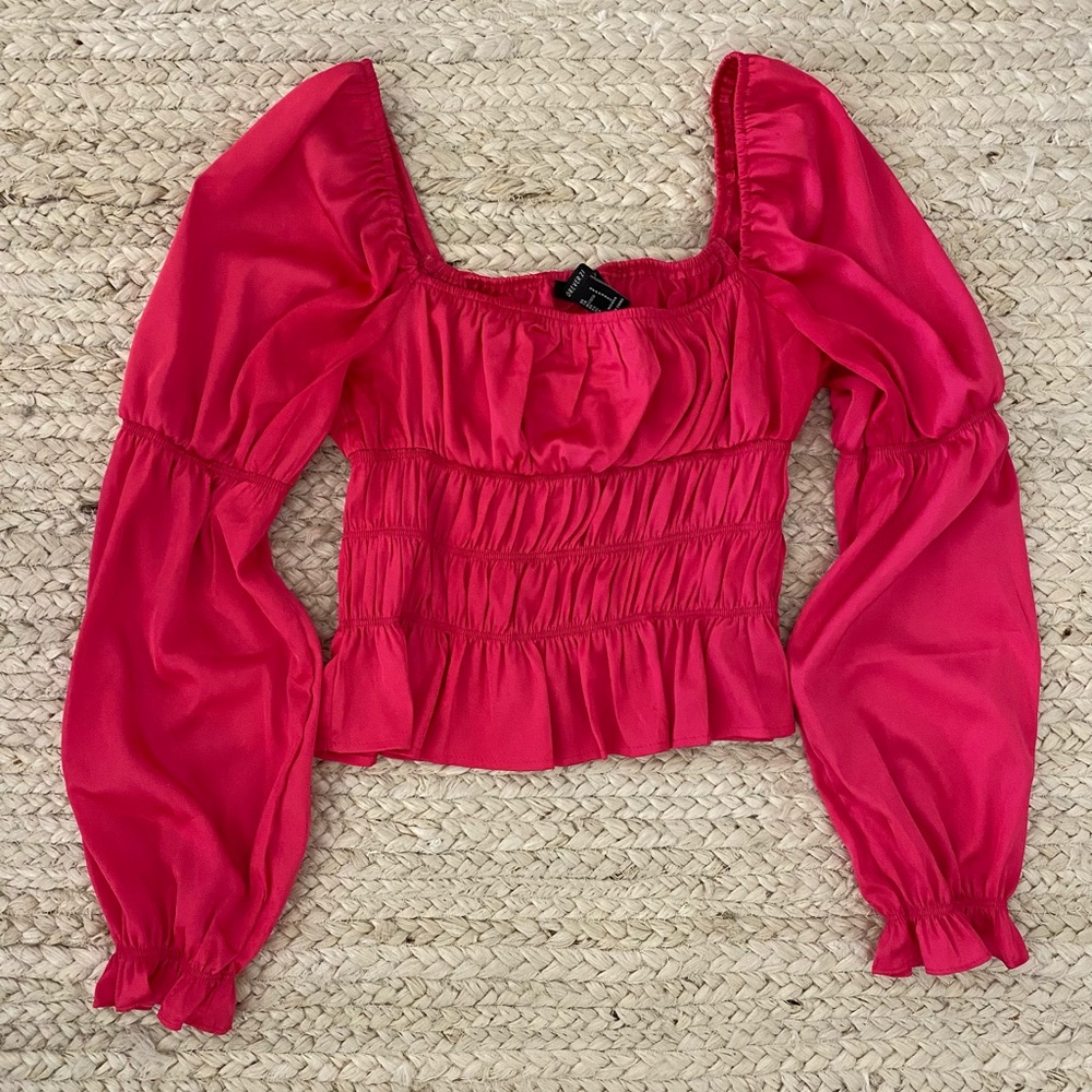 Hot pink forever 21 satin long sleeve top